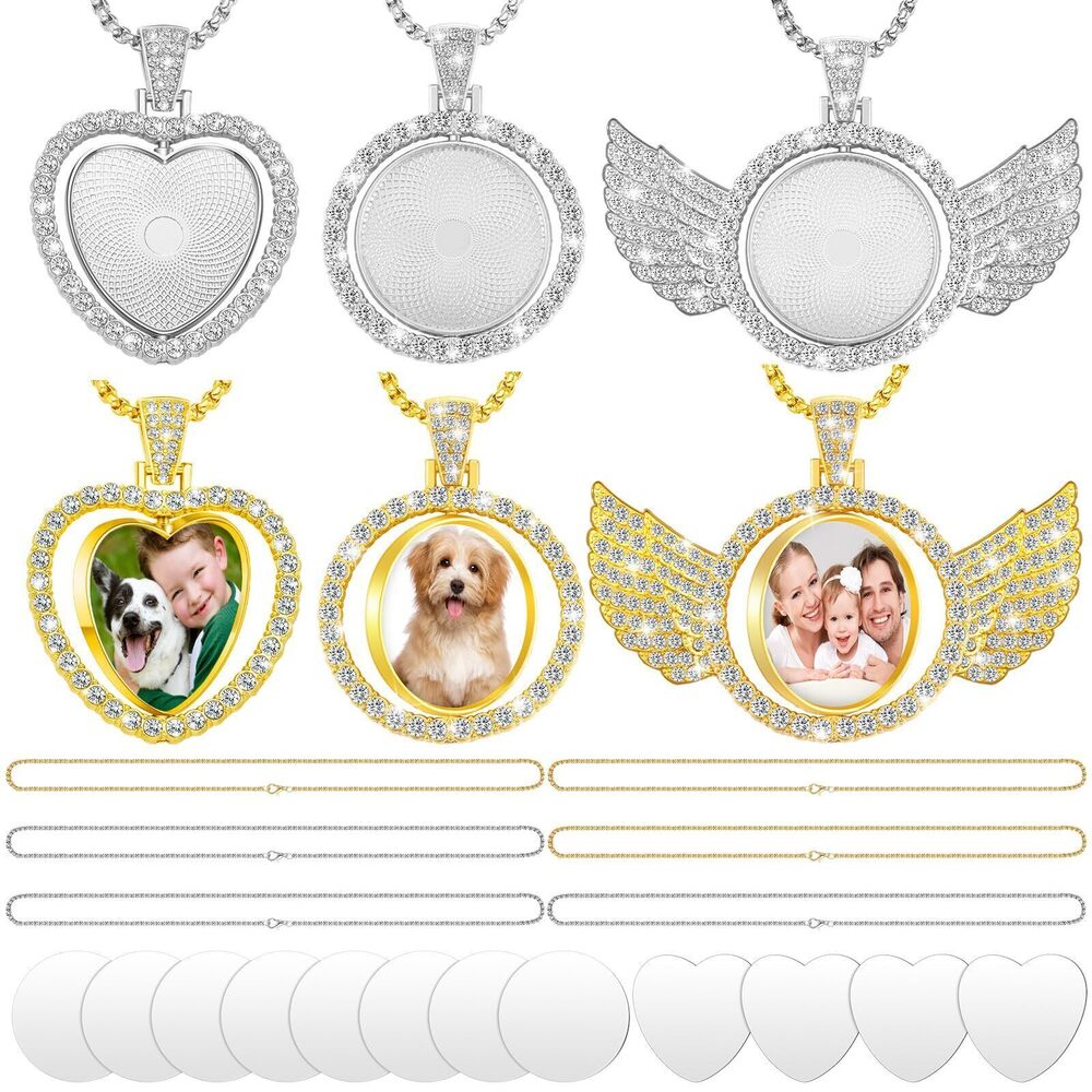 3705 24 Pcs Sublimation Rhinestone Trays Pendant Set, Including 6 Double